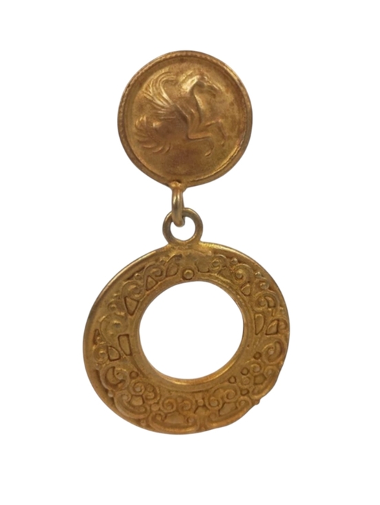Unbranded Jewelry - Vintage 80s Womens Gold Doorknocker Earrings Pegasus Etruscan Inspired Old Money